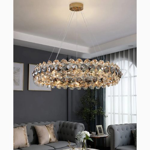 MIRODEMI Altare Round Gold Crystal Modern Chandelier for Gorgeous Living Room