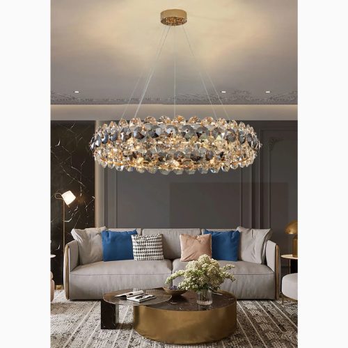 MIRODEMI Altare Round Gold Crystal Modern Chandelier for Living Room