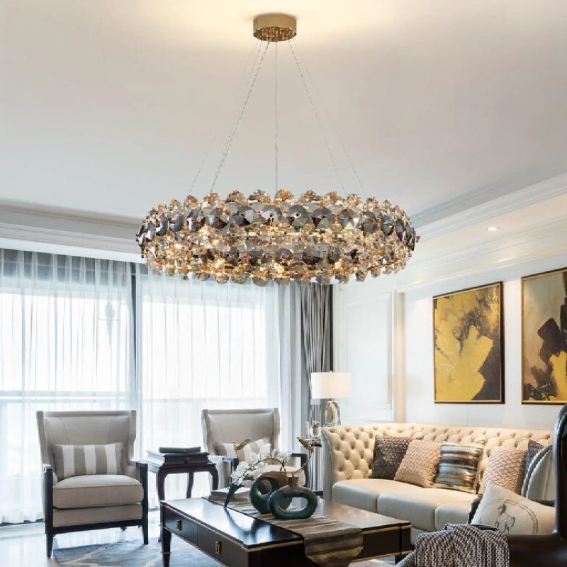 MIRODEMI Altare Round Gold Crystal Modern Chandelier for Lovely Living Room