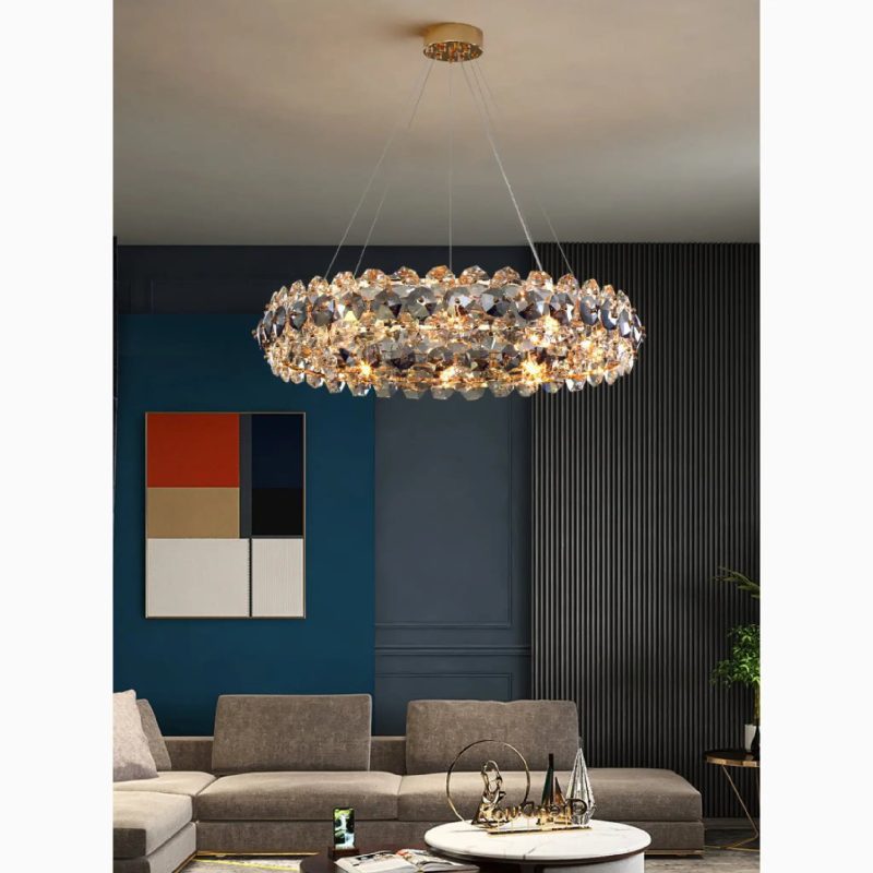 MIRODEMI Altare Round Gold Crystal Modern Chandelier for Luxury Living Room