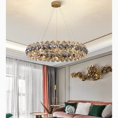 MIRODEMI Altare Round Golden Perfect Crystal Modern Chandelier for Living Room