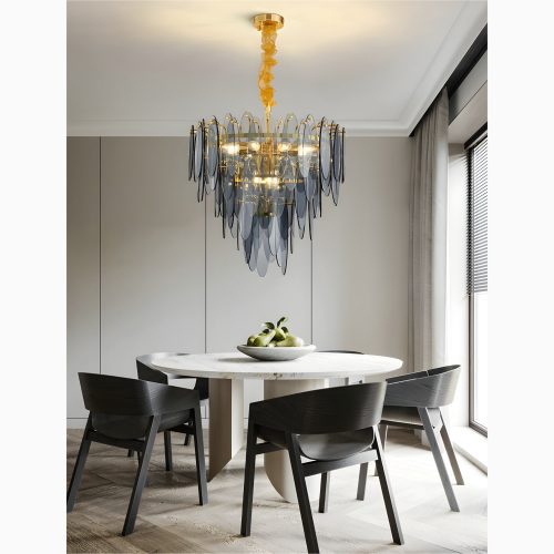 MIRODEMI Altavilla Irpina Round Gold Frosted Smoke Gray Blue Crystal Chandelier for Blue Kitchen