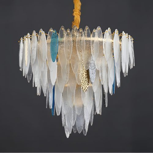 MIRODEMI Altavilla Irpina Round Gold Frosted Smoke Gray Blue Crystal Chandelier for Classy Living Room