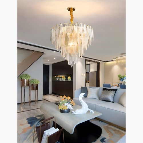 MIRODEMI Altavilla Irpina Round Gold Frosted Smoke Gray Blue Crystal Chandelier for Classy Style Living Room