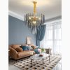 MIRODEMI Altavilla Irpina | Round Gold Frosted/Smoke Gray/Blue Crystal Chandelier for Cozy Home