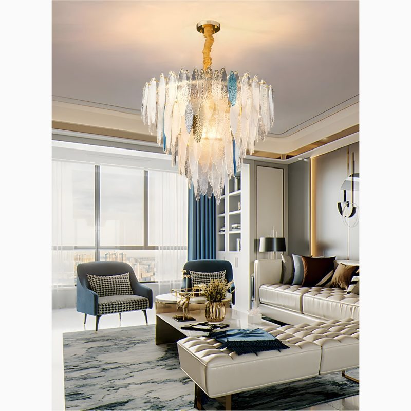 MIRODEMI Altavilla Irpina Round Gold Frosted Smoke Gray Blue Crystal Chandelier for Gorgeous Living Room