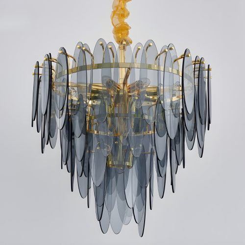 MIRODEMI Altavilla Irpina Round Gold Frosted Smoke Gray Blue Crystal Chandelier for Great Living Room