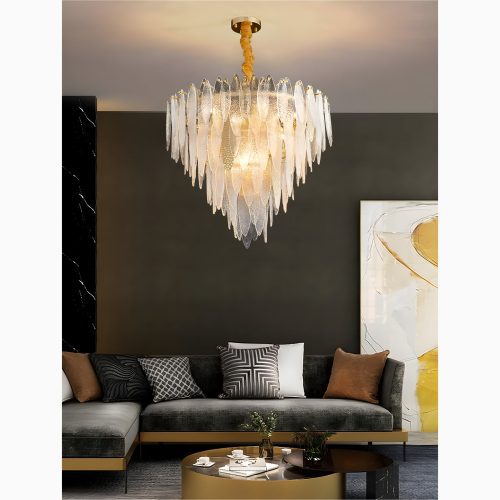 MIRODEMI Altavilla Irpina | Round Gold Frosted/Smoke Gray/Blue Crystal Chandelier for Elite Home