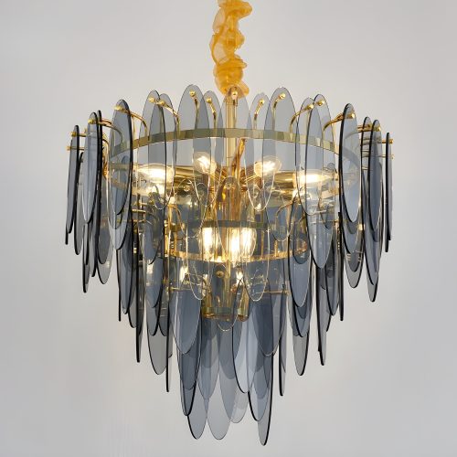 MIRODEMI Altavilla Irpina Round Golden Frosted Smoke Gray Blue Crystal Chandelier for Elite Living Room