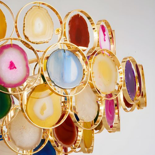 MIRODEMI Altavilla Milicia Gold Round Colorful Agate Stone Bohemian Style Chandelier for Gorgeous Living Room