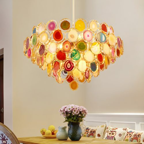 MIRODEMI Altavilla Milicia Gold Round Colorful Agate Stone Bohemian Style Chandelier for Kitchen Table