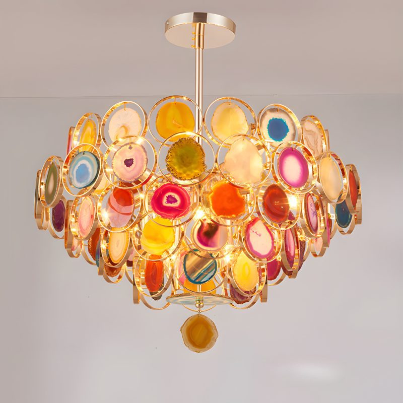 MIRODEMI Altavilla Milicia Gold Round Colorful Agate Stone Bohemian Style Chandelier for Living Room Real Photo