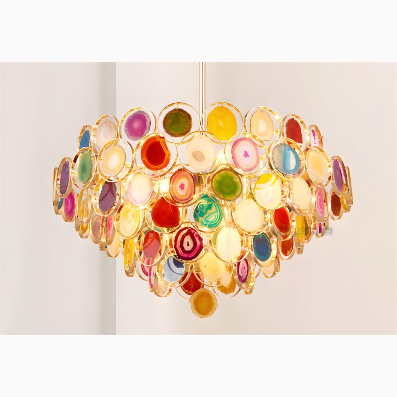 MIRODEMI Altavilla Milicia Gold Round Colorful Agate Stone Bohemian Style Chandelier for Miracle Living Room