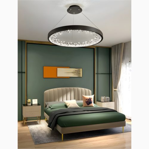 MIRODEMI Altidona | Black Rings Modern Crystal Creative Luxury Hanging Led Chandelier For Bedroom