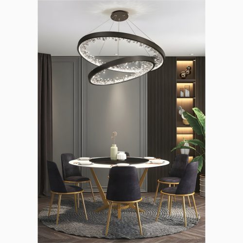 MIRODEMI Altidona | Black Rings Modern Crystal Creative Luxury Hanging Led Chandelier For Cafe