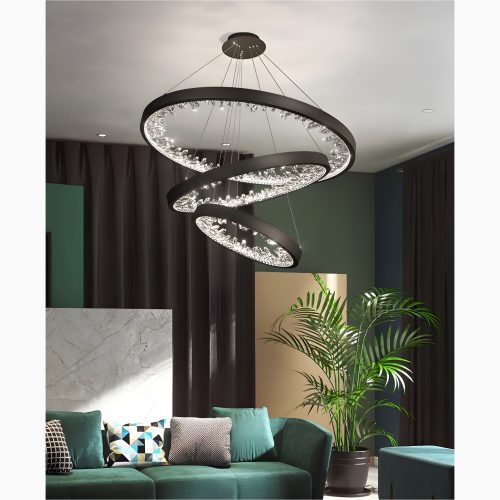 MIRODEMI Altidona | Black Rings Modern Crystal Creative Luxury Hanging Led Chandelier For Bedroom Decoration