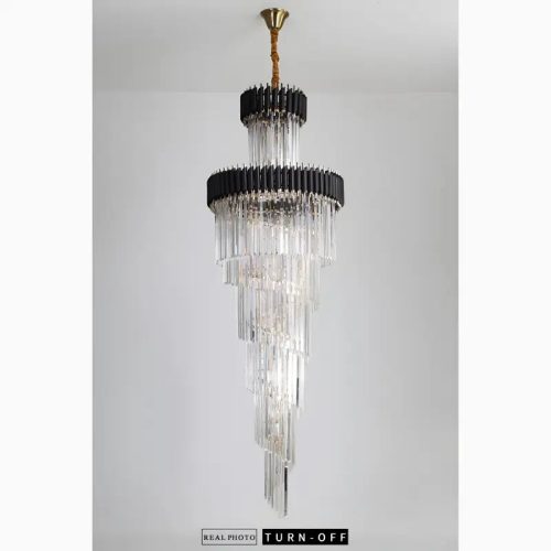 MIRODEMI Art Deco Black and Gold Crystal Chandelier Black Light Turn Off