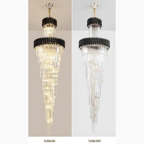 MIRODEMI Art Deco Black and Gold Crystal Chandelier Black Light Turn On Off