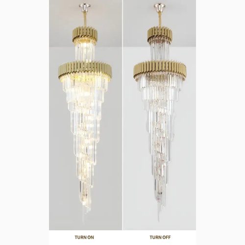 MIRODEMI Art Deco Black and Gold Crystal Chandelier Gold Light Turn On Off