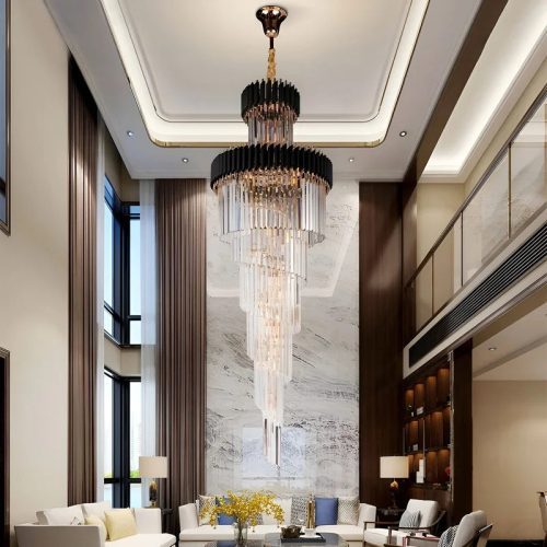 MIRODEMI Art Deco | Black and Gold Crystal Chandelier for Hall 