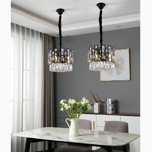 MIRODEMI Art Deco Drum Black Chandelier for Dining Area