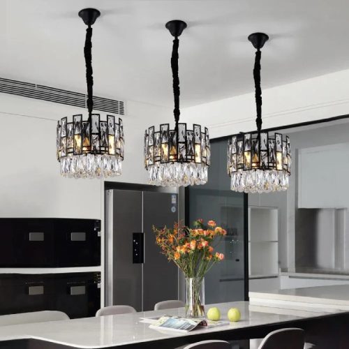 MIRODEMI Art Deco Drum Black Crystal Chandelier for Kitchen