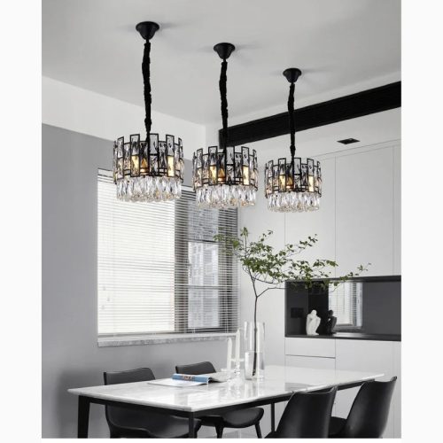 MIRODEMI Art Deco Drum Black Crystal Chandelier for Living Area