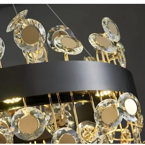 MIRODEMI Art Deco Round Crystal Chandelier Black Details