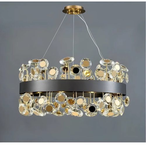 MIRODEMI Art Deco Round Crystal Chandelier For The Living Room Black Light On