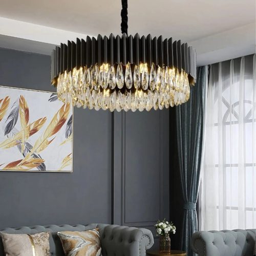 MIRODEMI Ath Luxury Drum Black Crystal Chandelier