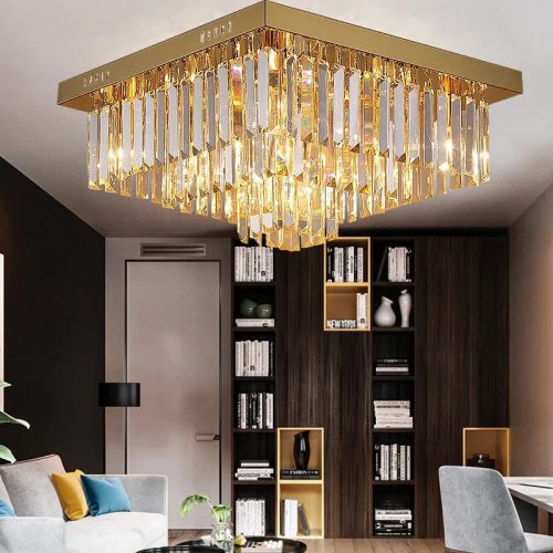 MIRODEMI Bagnolo in Piano Gold Square Luxury Crystal LED Chandelier For Room