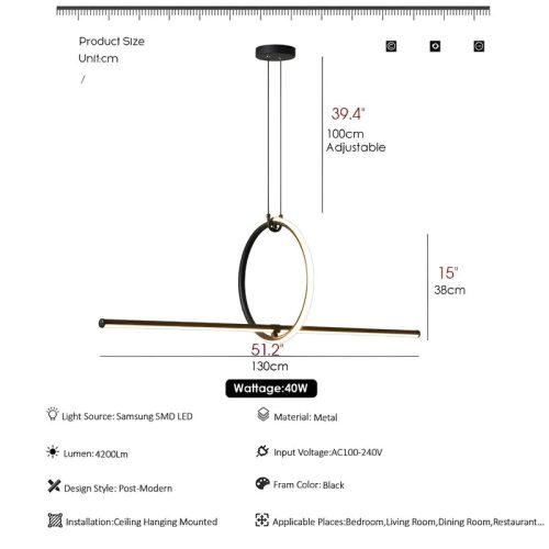 MIRODEMI Berthemont les Bains Art Pendant Light Long Bar Shape Parameters