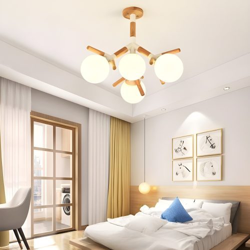 MIRODEMI® Cadoneghe | Nordic-Styled Wood Chandelier with Glass-Ball Lights For Bedroom