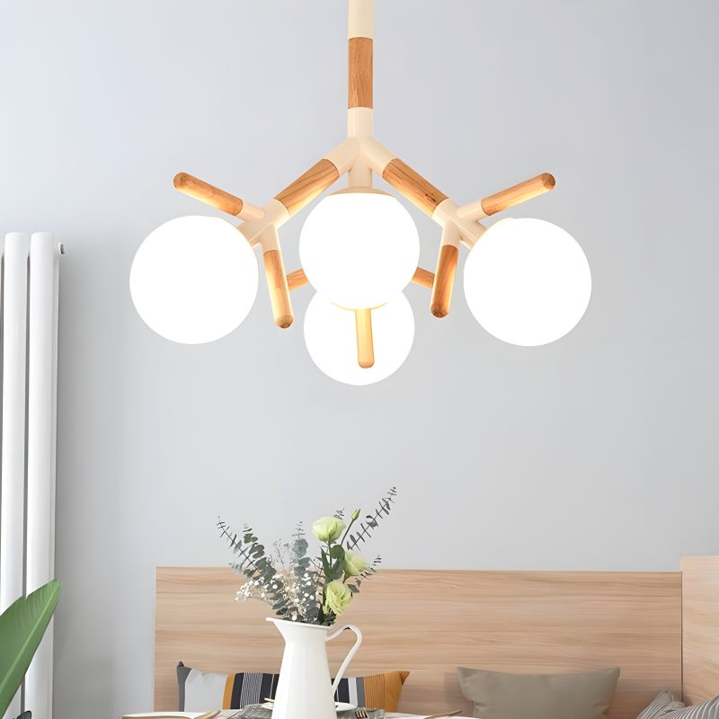 MIRODEMI Cadoneghe Nordic Styled Wood Chandelier with Glass Ball Lights