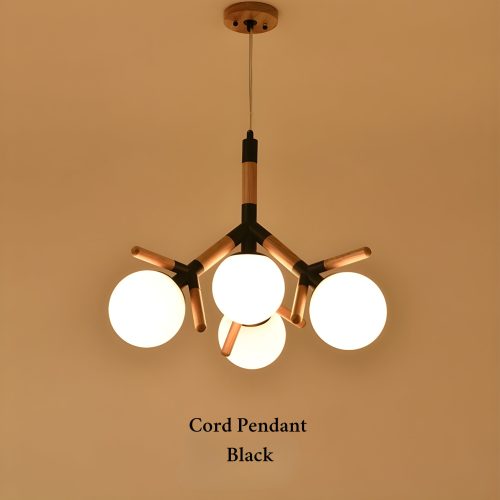  MIRODEMI® Cadoneghe | Nordic-Styled Wood Chandelier with Glass-Ball Lights Black