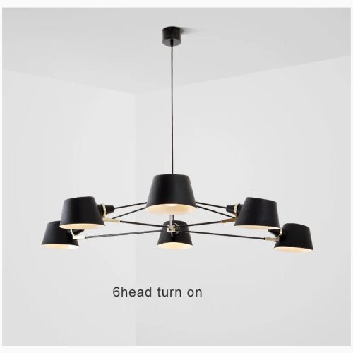 MIRODEMI Cadorago Black Ultramodern Design Pivot Chandelier Turn On