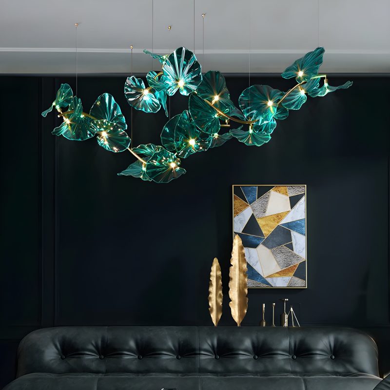 MIRODEMI Cagliari | Unique Green Glass Leaves Shaped Pendant Chandelier For Office For Hotel