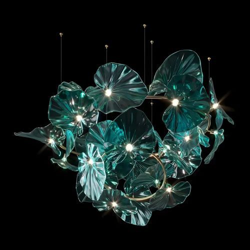 MIRODEMI Cagliari Unique Green Glass Leaves Shaped Pendant Chandelier