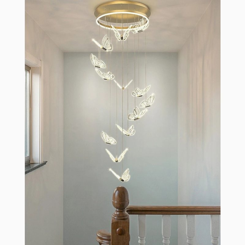 MIRODEMI Camogli | Beautiful Spiral LED Chandelier with Hanging Butterflies