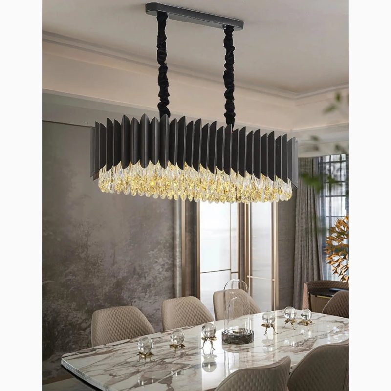 MIRODEMI Carcare Black Rectangle Crystal Lovely Chandelier for Living Room