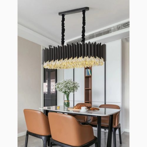 MIRODEMI Carcare Black Rectangle Modern Crystal Chandelier for Living Room