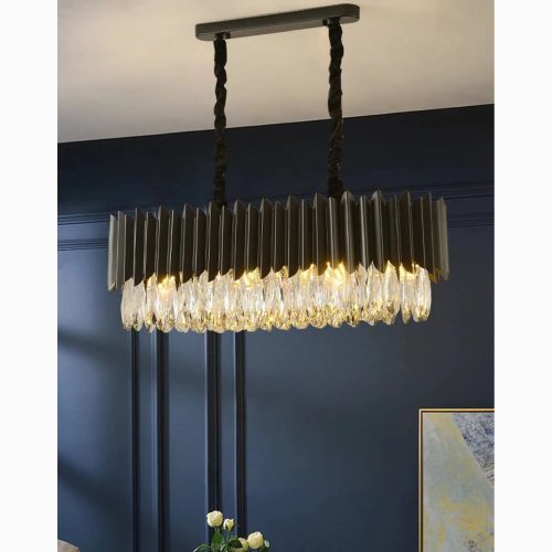 MIRODEMI Carcare Black Rectangle Stylish Crystal Chandelier for Living Room