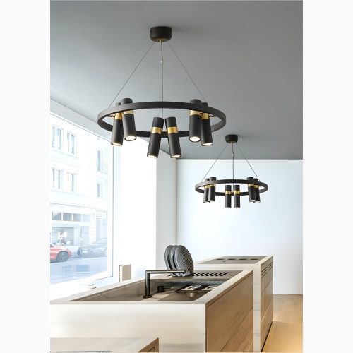 MIRODEMI Celerina/Schlarigna Round Black Metal LED Pendant Light For Kitchen