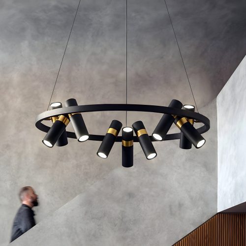 MIRODEMI Celerina/Schlarigna Round Black Metal LED Pendant Light For Staircase