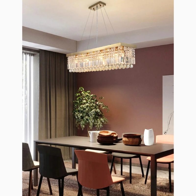 MIRODEMI Ceriale Classy Gold Rectangle Crystal Chandelier for Home