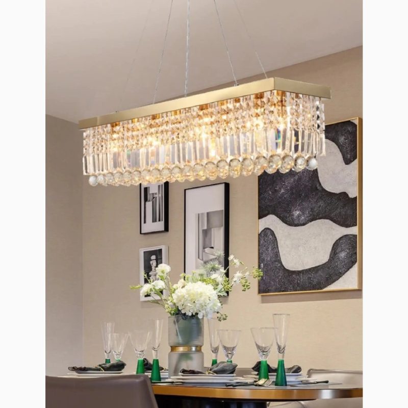 MIRODEMI Ceriale Gold Rectangle Crystal Chandelier for Dining Room