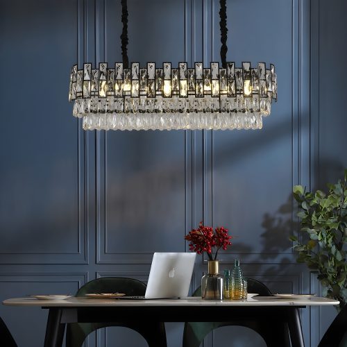 MIRODEMI Clans Modern Rectangle Black Crystal Chandelier For Home