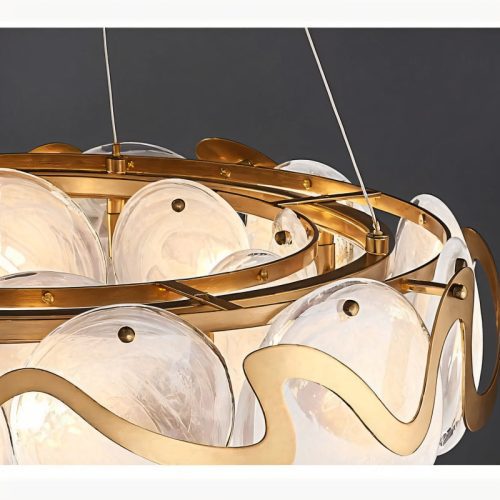 MIRODEMI Colomars Creative Drum Gold Glass Marble Gray Chandelier Details