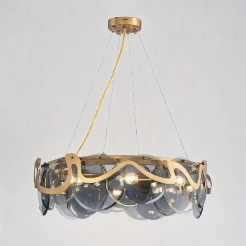 MIRODEMI Colomars Creative Drum Gold Glass Marble Gray Chandelier for Living Room