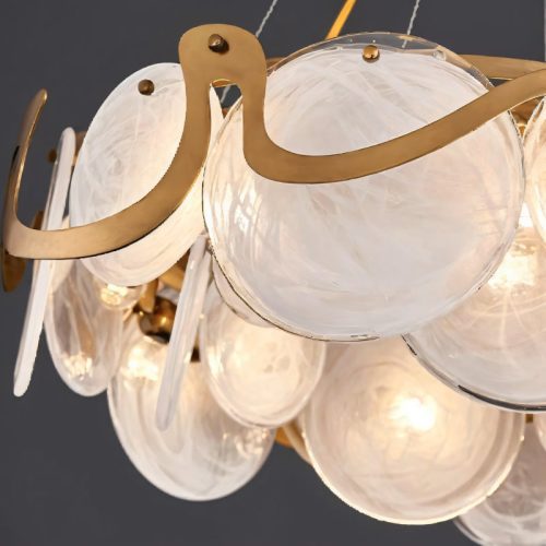 MIRODEMI Colomars Creative Drum Gold Glass Marble Gray Chandelier for Living Room Details